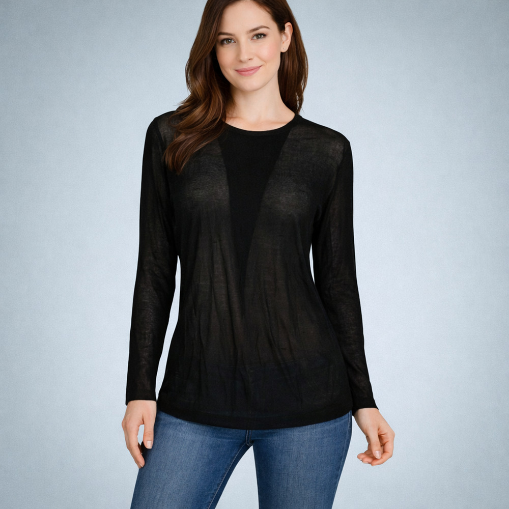 Armani Exchange Size Large L Crew Neck Pleated Semi-Sheer Knit Top Shirt Blouse